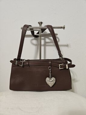 Steve Madden Chocolate Brown Shoulder Bag with Sparkle Heart Charm